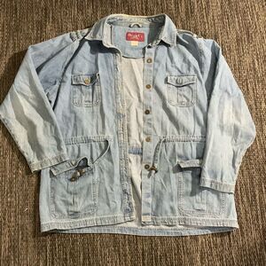 Denim & Co button up cinch waist vintage denim jacket
